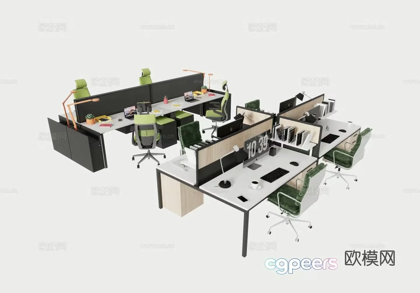 Office desks and chairs staff positions computer desks and chairs 3d model