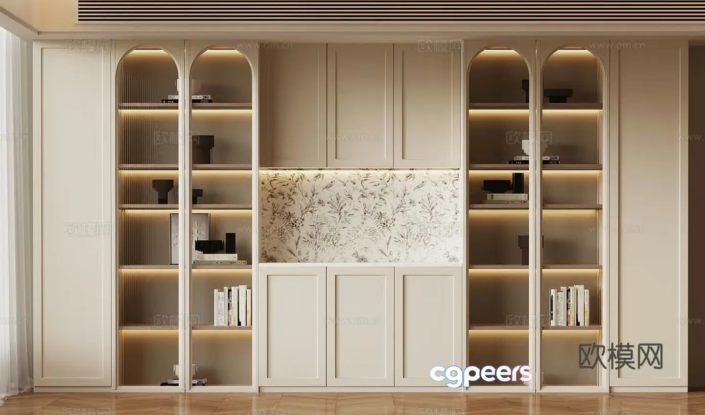 020 Bookcase French Cream Bookcase 3D Model