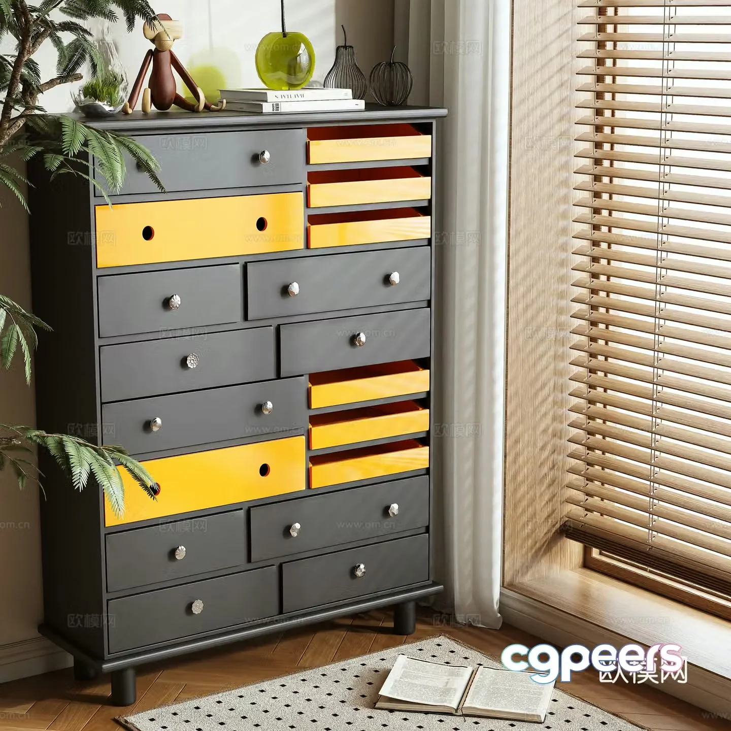 Middle style cabinet chest of drawers hall cabinet 3d model