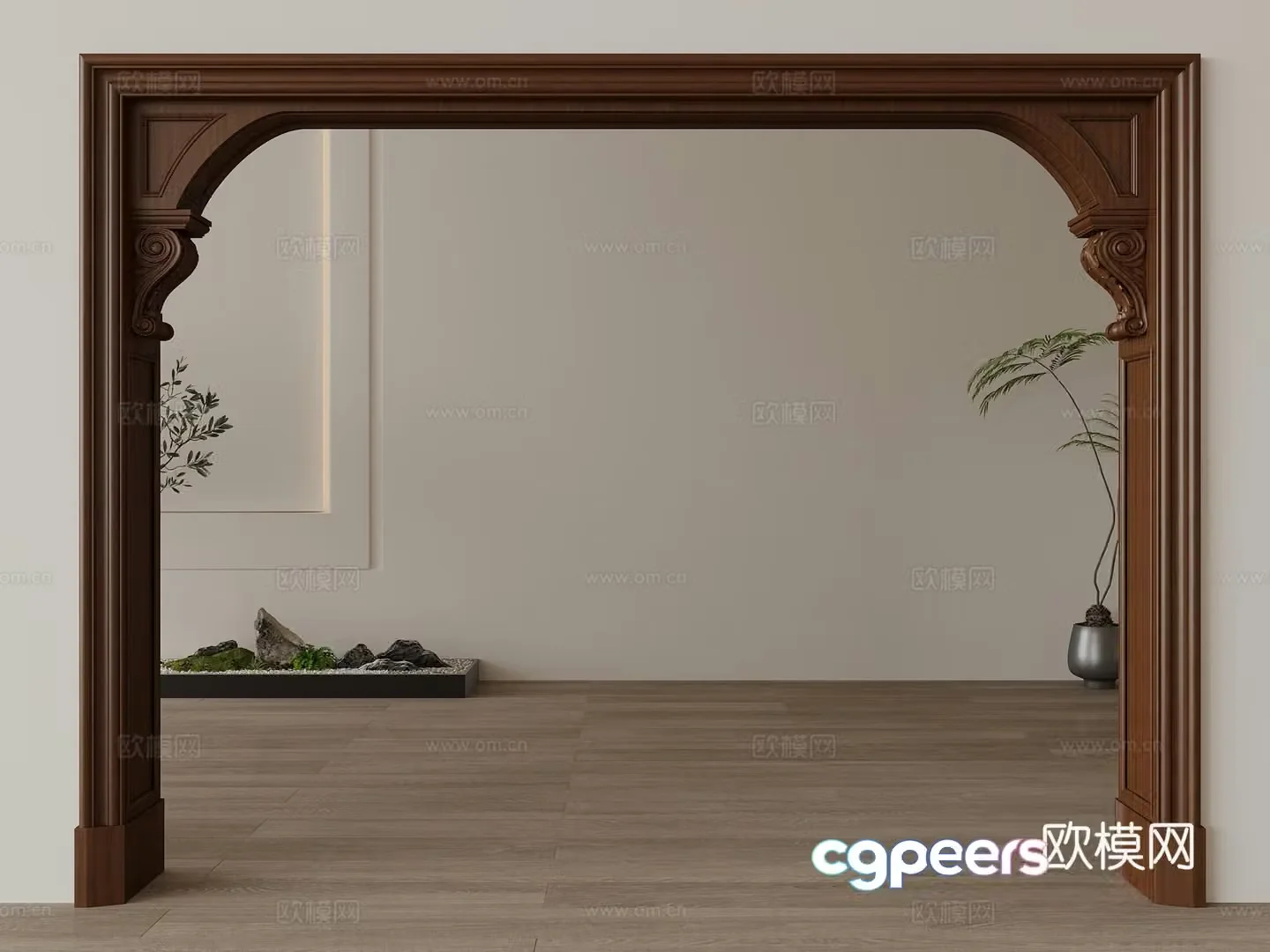 Modern door frame pass arc carved 3d model