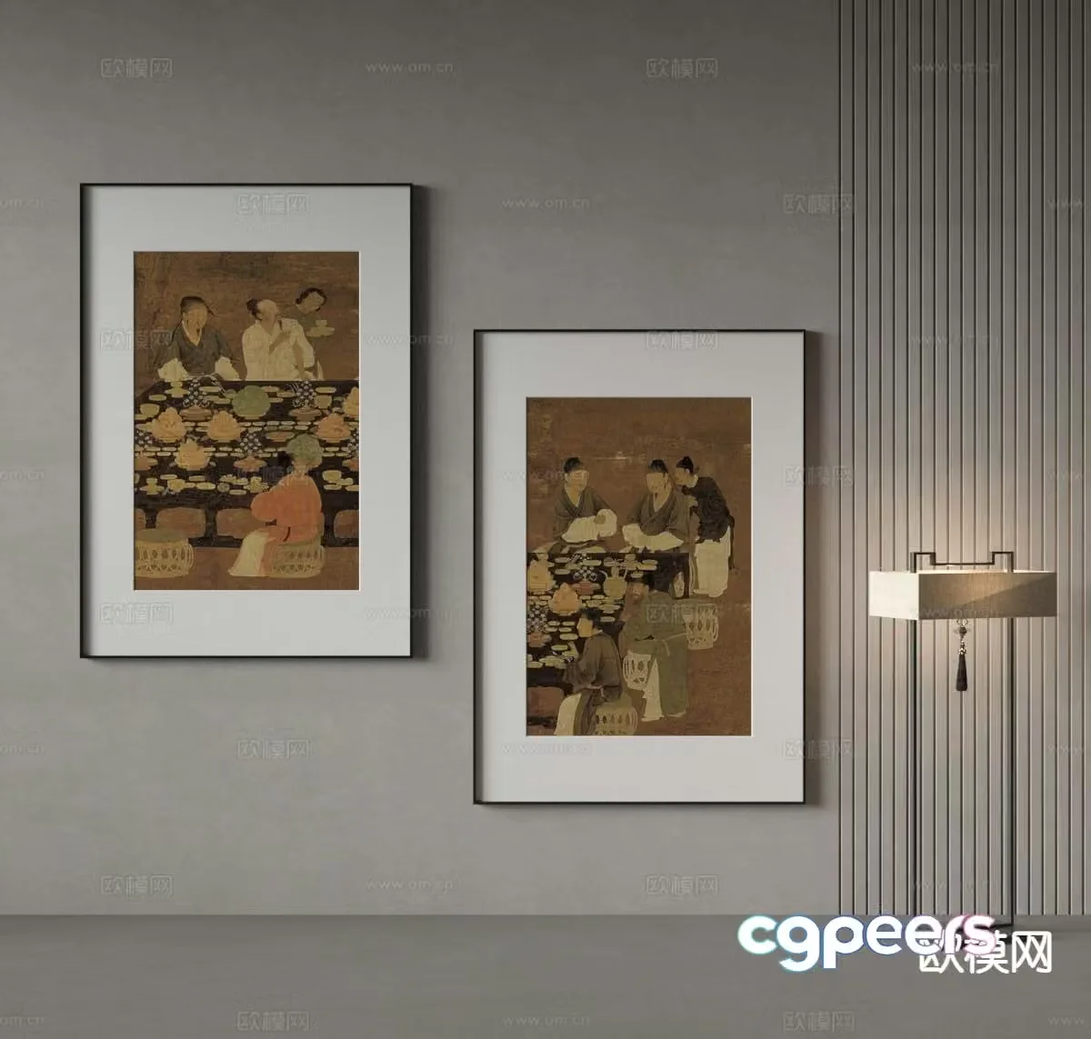 New Chinese style decorative painting ancient painting figure painting 3D model