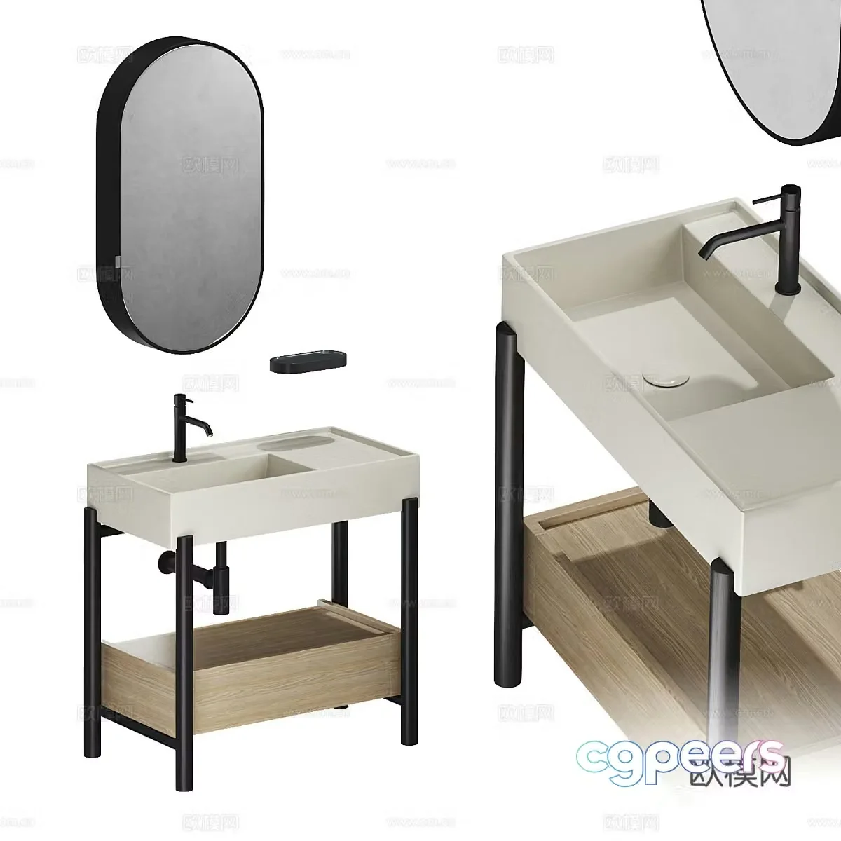 New Chinese style bathroom cabinet mirror cabinet washbasin cabinet 3D model