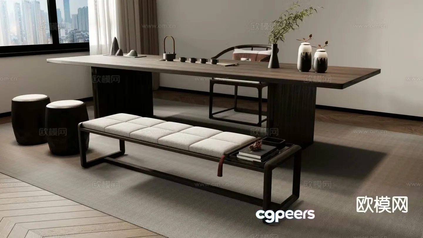 New Chinese style tea table and chairs tea making table 3d model