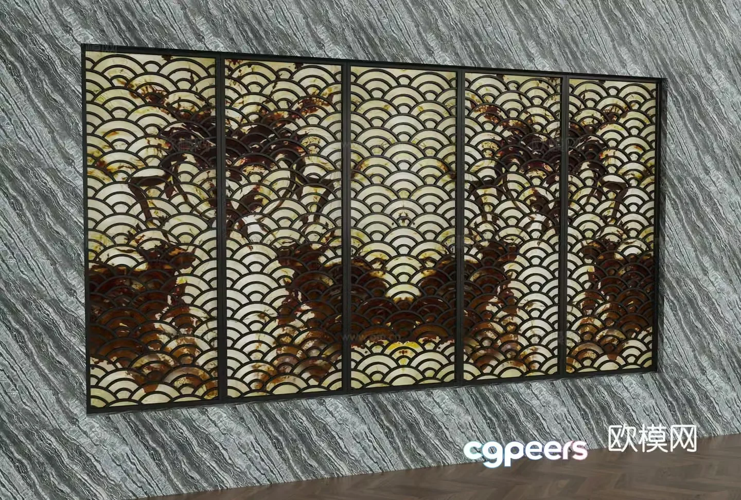 New Chinese style background decorative wall 3d model