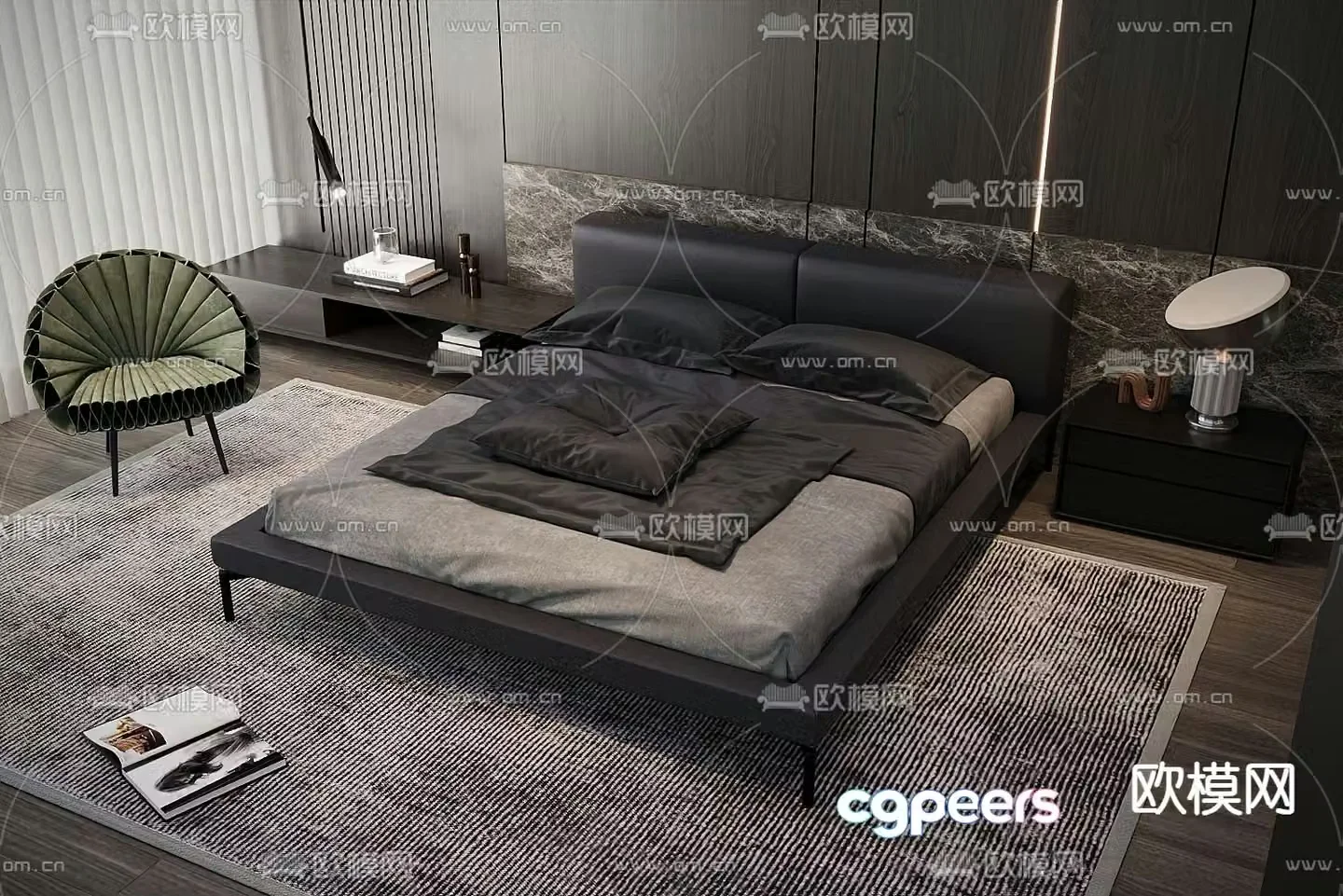 Modern double bed leather bed 3d model