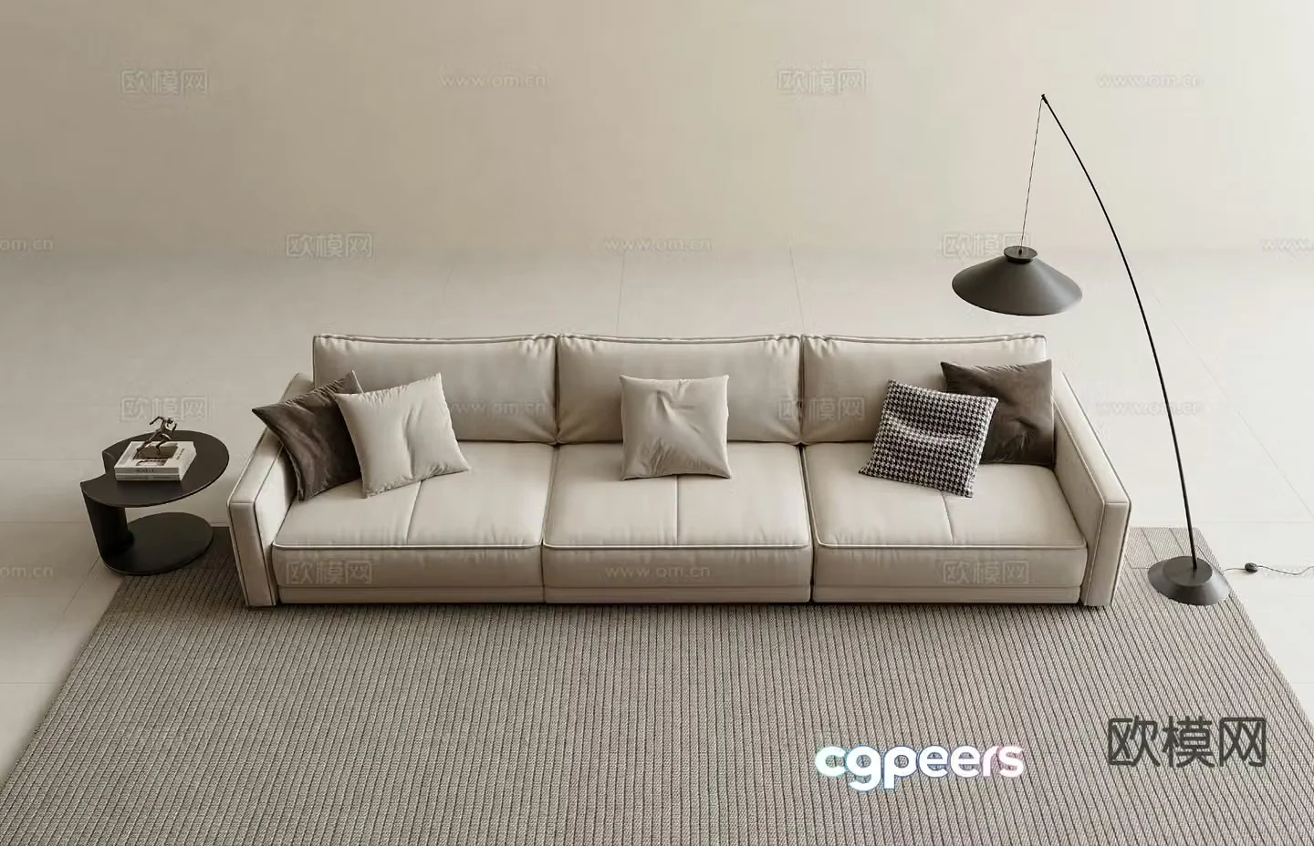 Modern three-seat sofa leather sofa 3d model