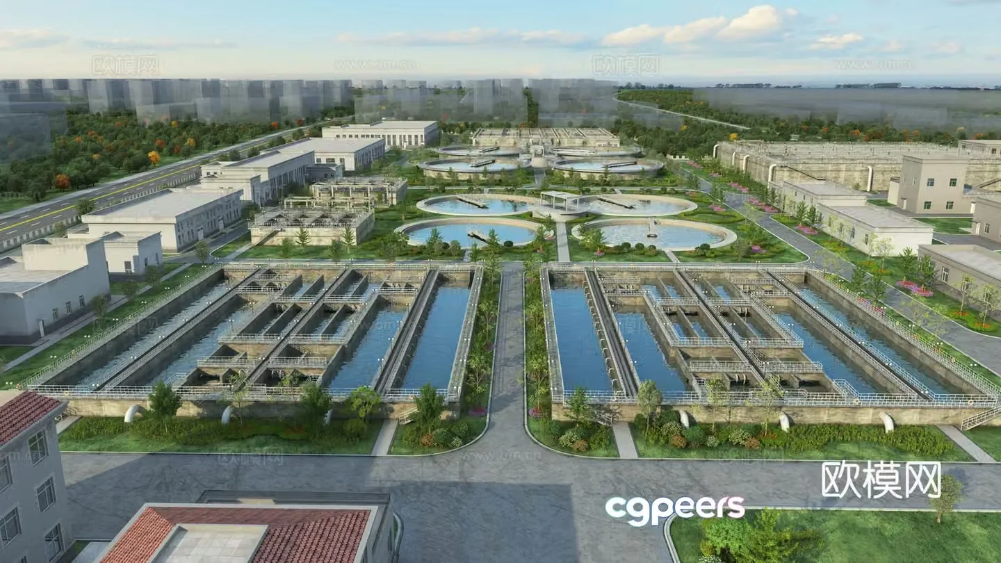 Modern sewage treatment plant 3D model