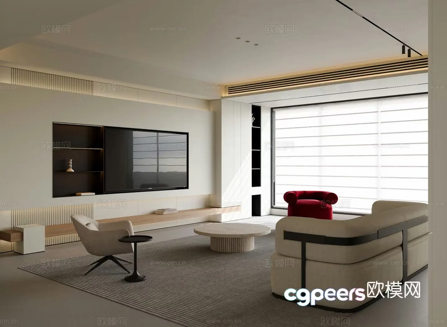 Modern minimalist living room living room without lights high-end gray living room horizontal hall 3d model
