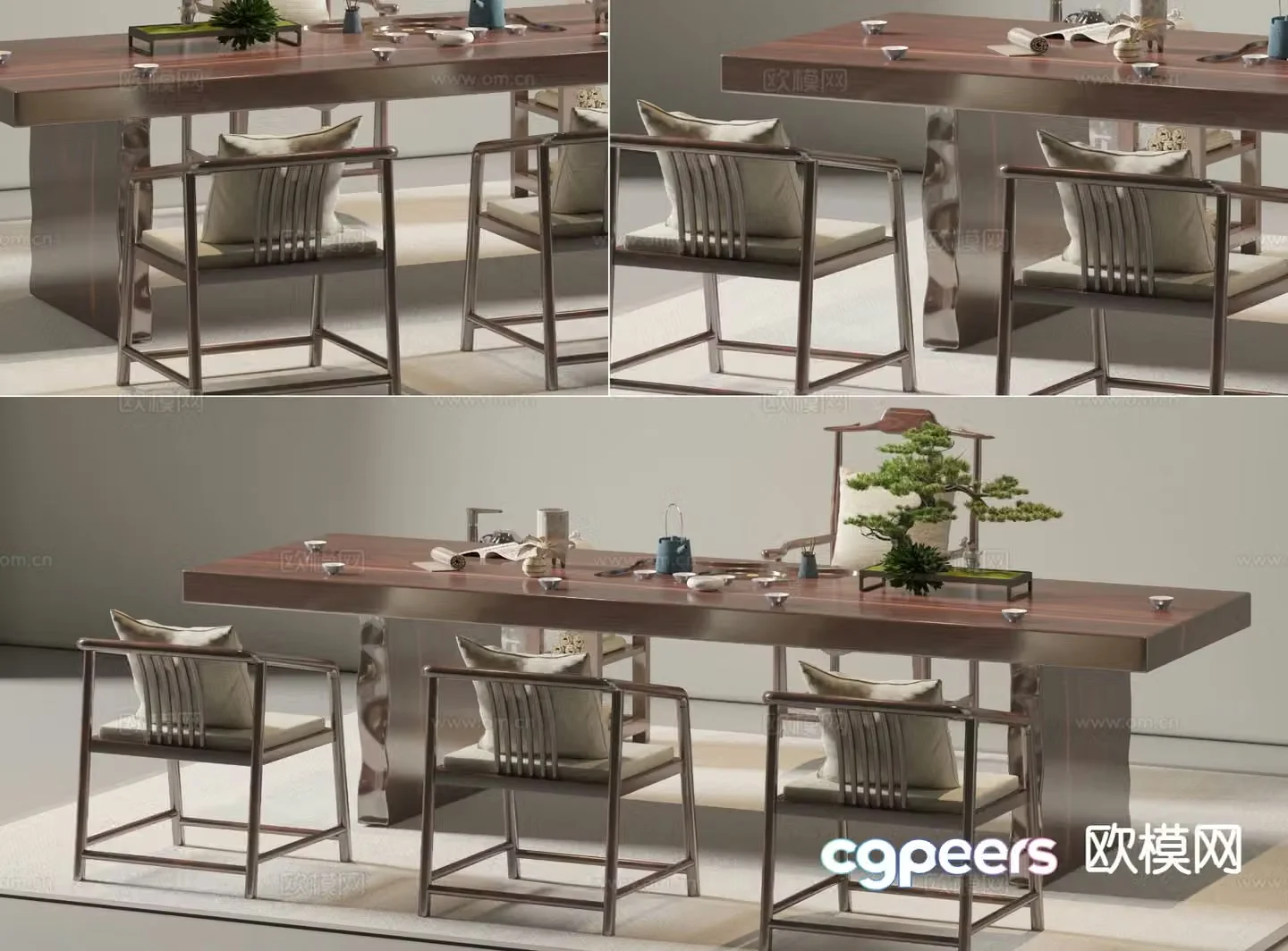 Chinese tea table and chairs 3d model