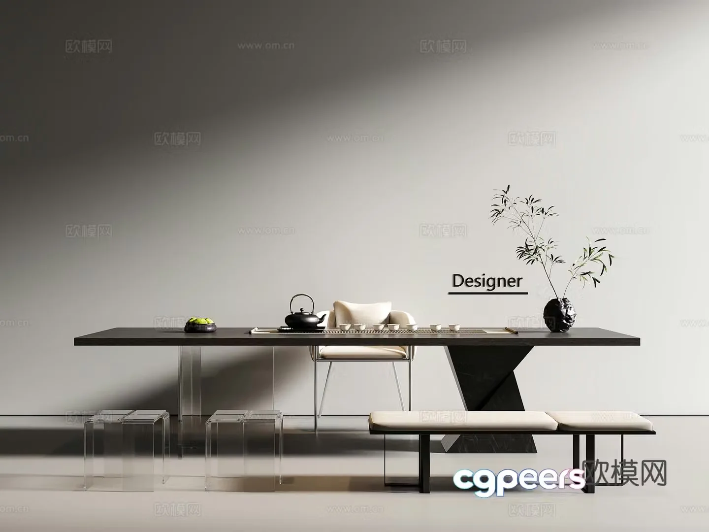 Modern simple tea table and chairs tea table tea chair tea set teapot tea table and chair 3d model