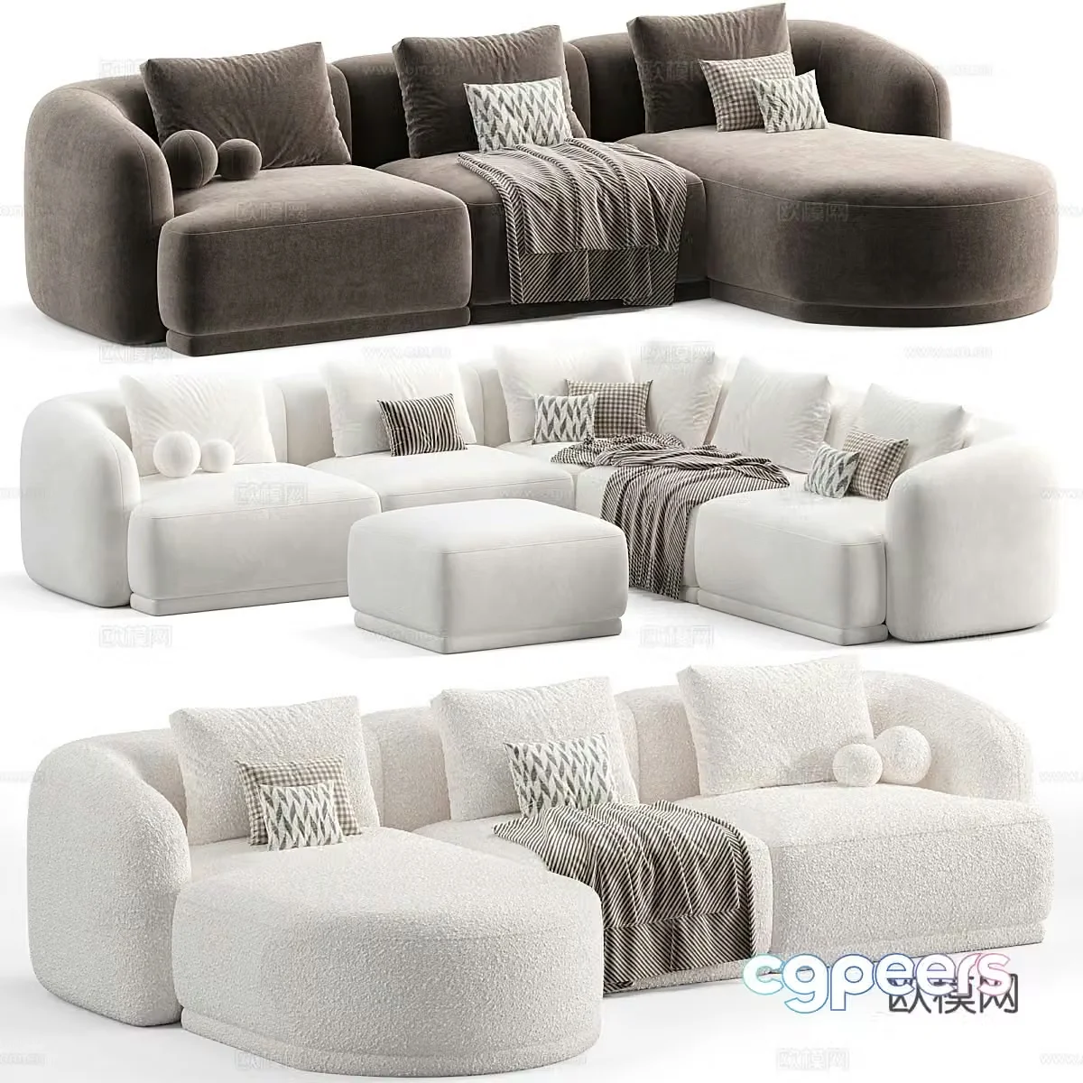 Modern Cream Style Miley Fabric Corner Sofa 3D Model