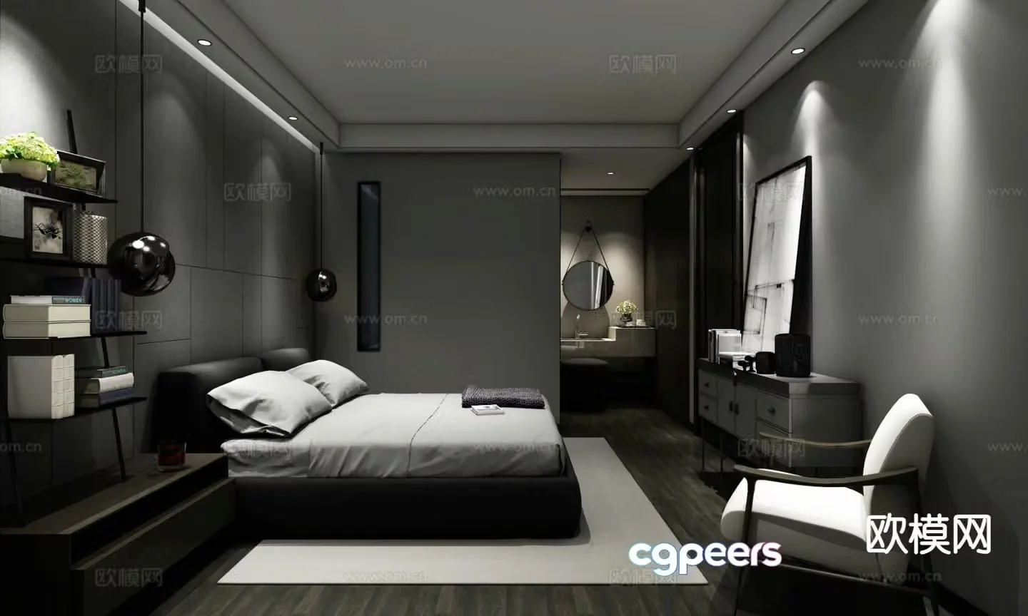 Advanced gray bedroom master bedroom 3d model