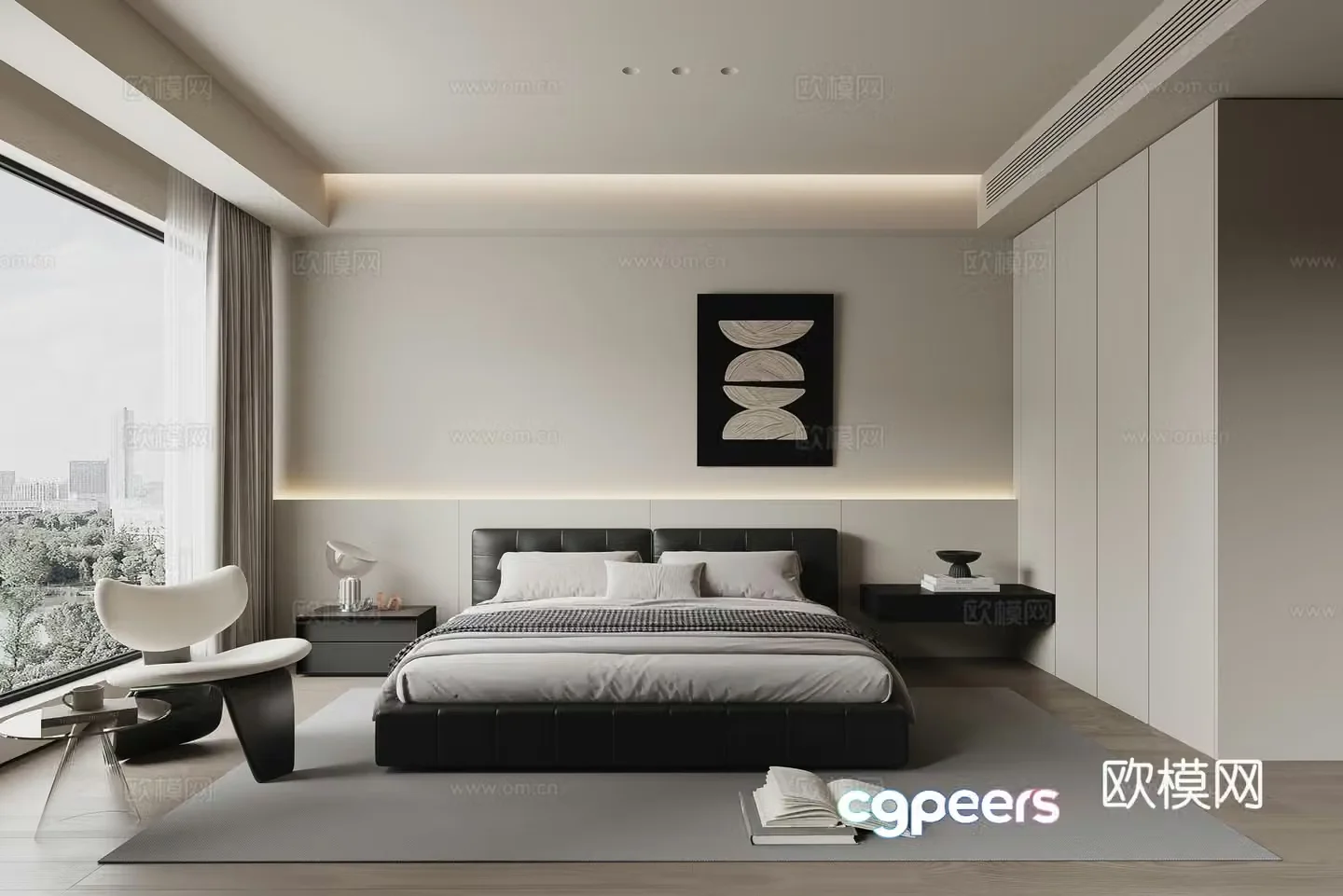 Modern minimalist bedroom master room 3d model