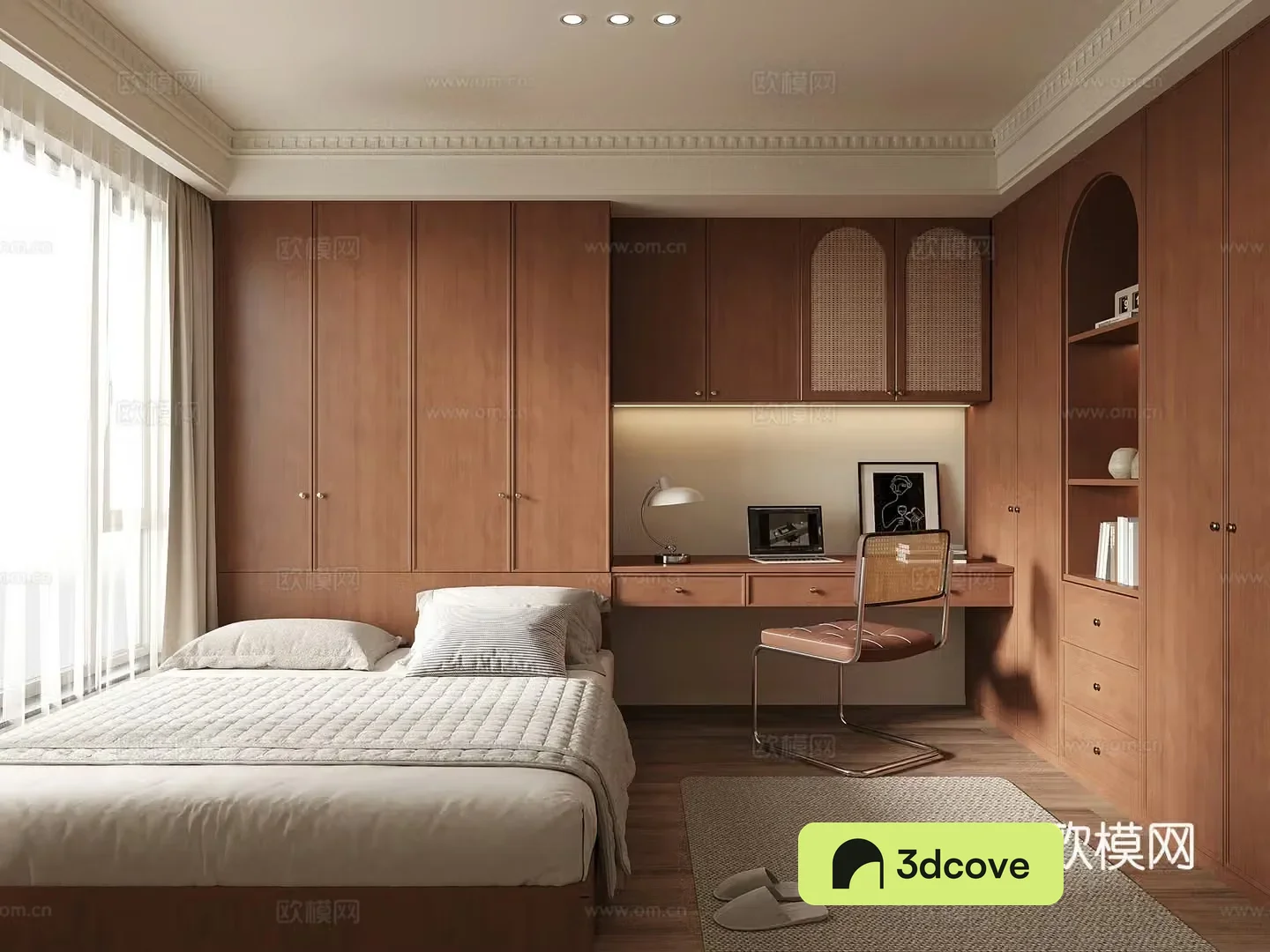 Middle-aged tatami bedroom desk and chair 3d model