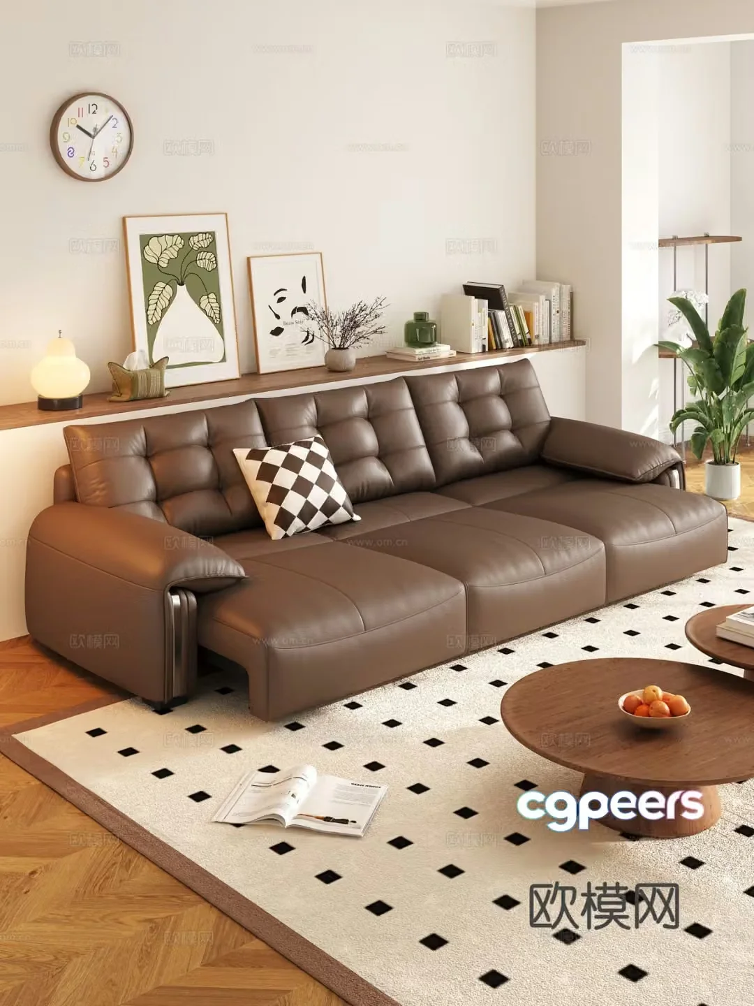 Three seater sofa leather sofa 3d model
