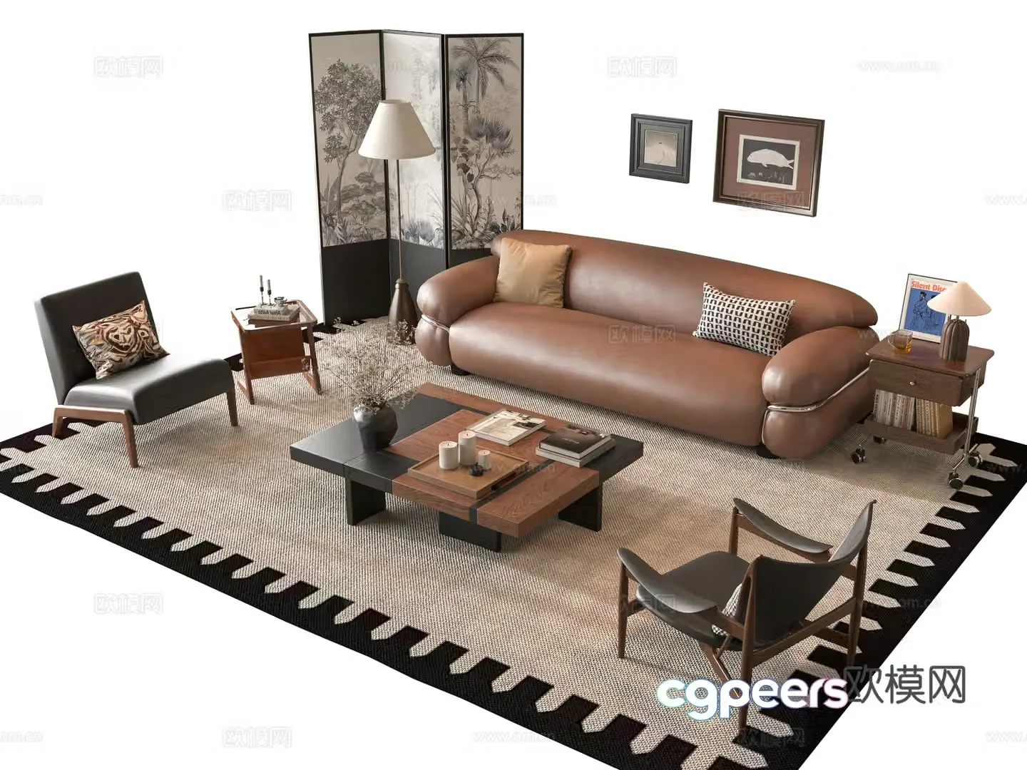 French sofa combination 3D model