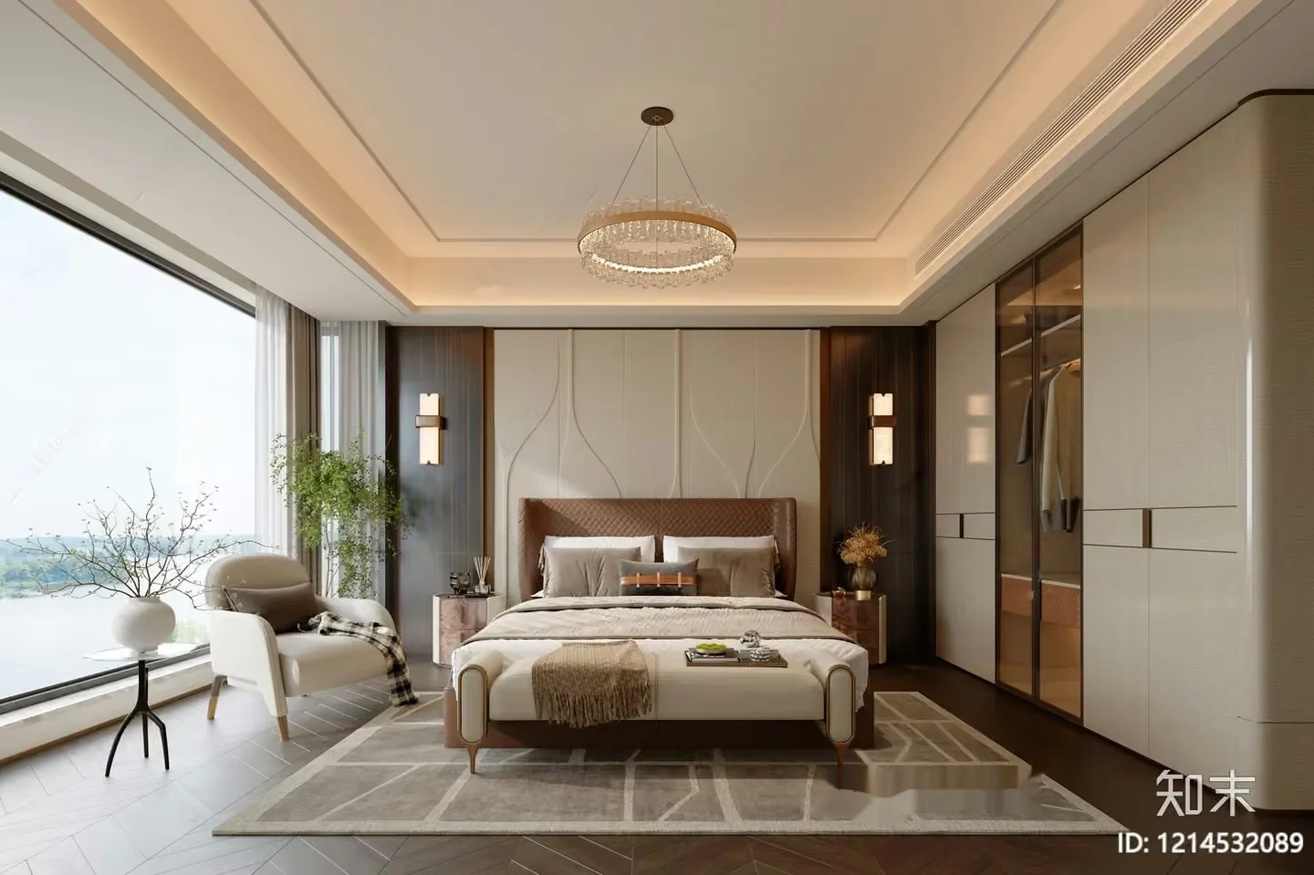Modern Bedroom With A Bed And Closet 3D Model – 13754 – VRAY Render