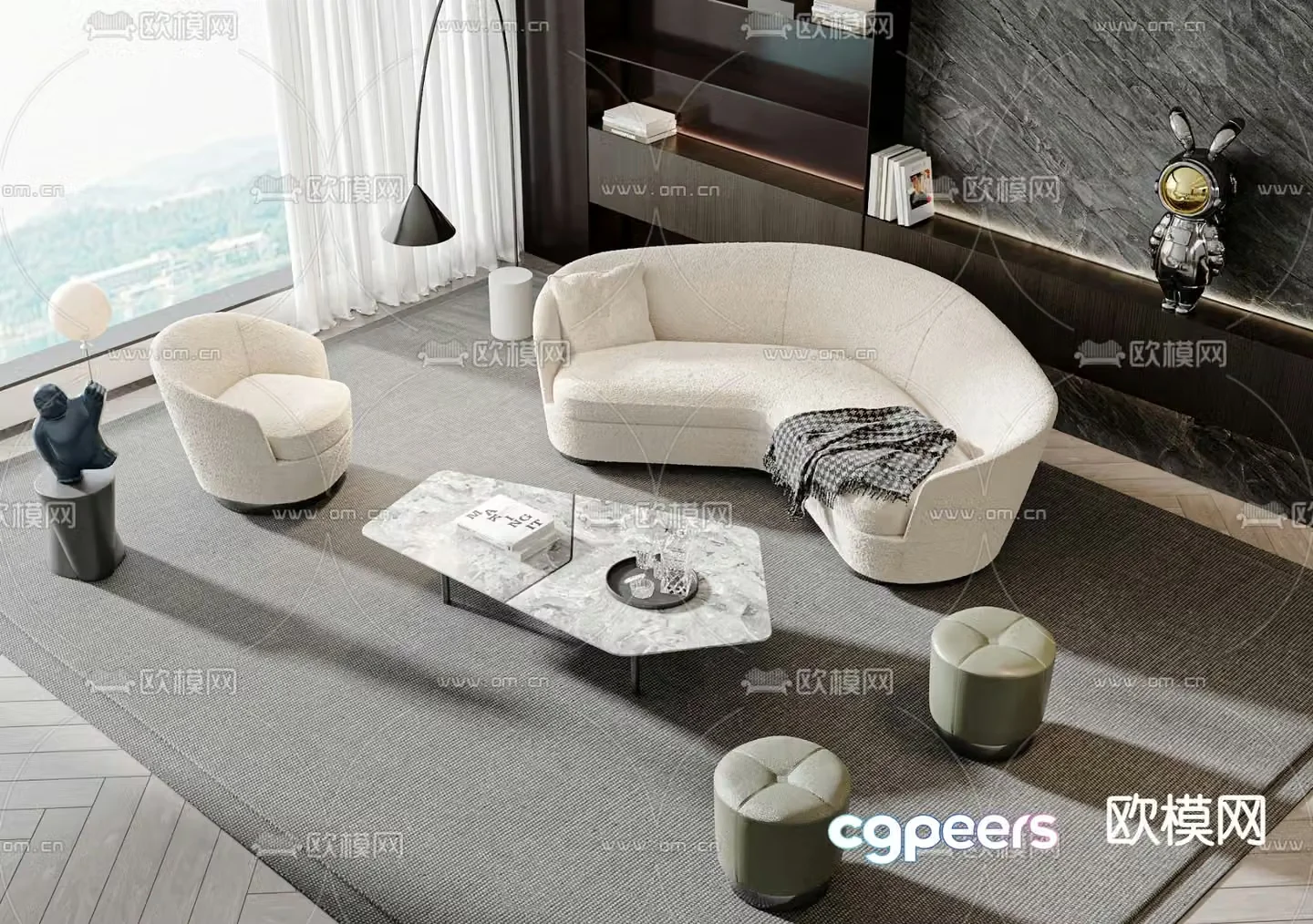 Minotti curved modular sofa 3d model