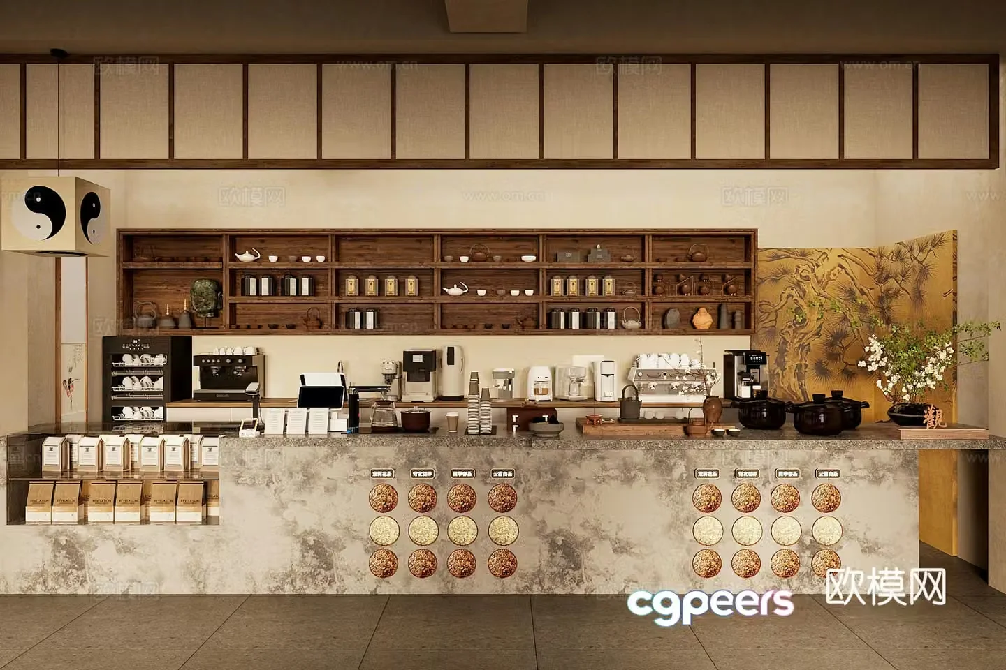 New Chinese style teahouse New Chinese style medieval teahouse Tea room workbench operation table Coffee milk tea shop water bar 3D model