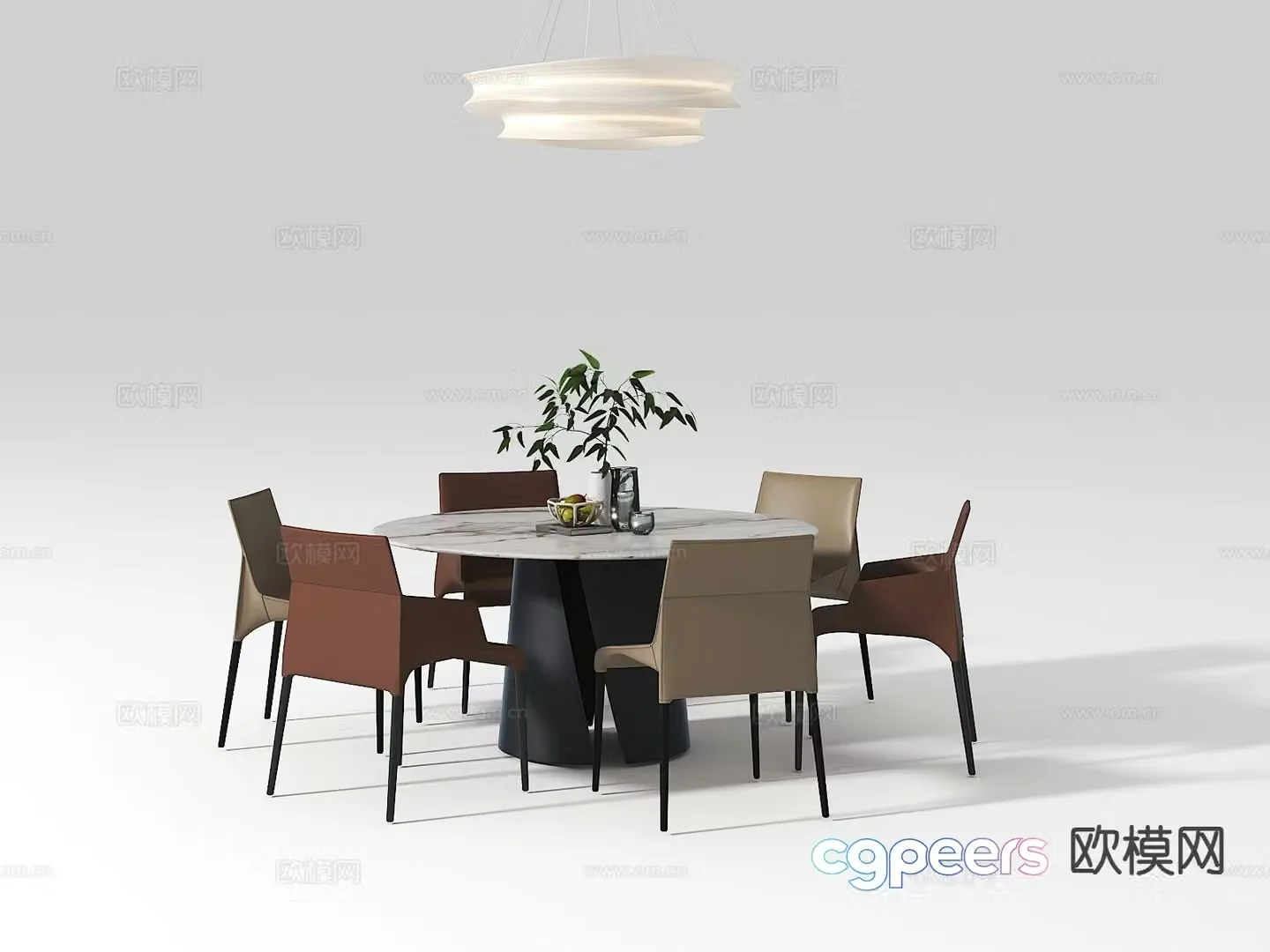 Round dining table and chairs 3d model