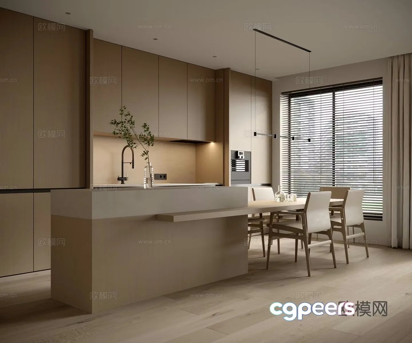 Modern open kitchen dining room cabinet dining table chair chandeliers dining table dining chair island kitchen 3d model