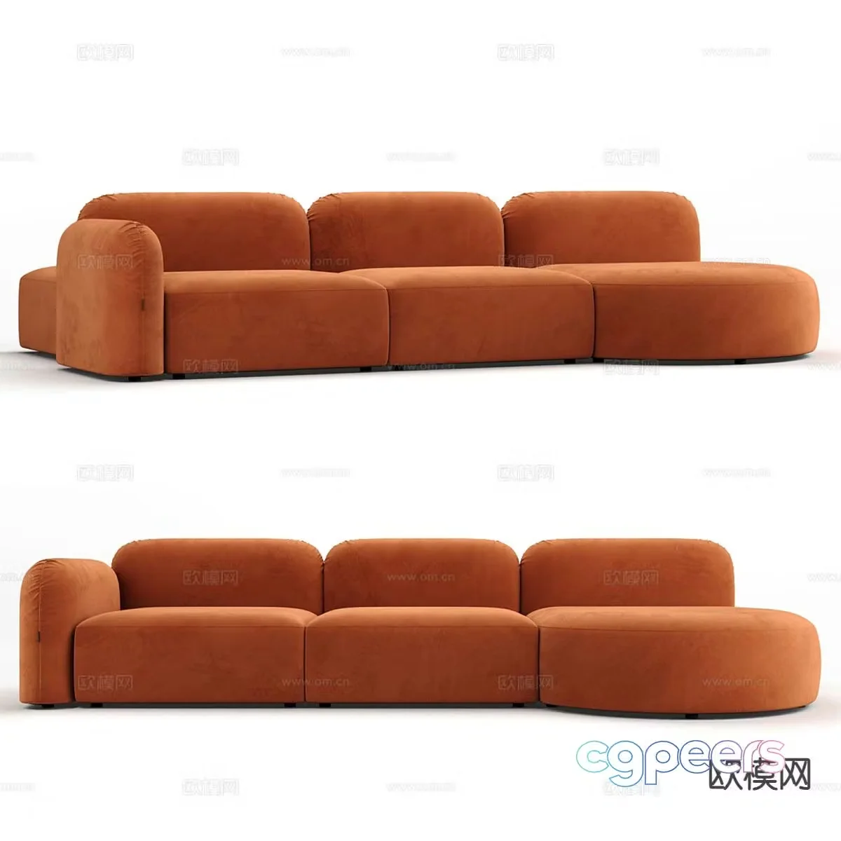 Modern three-seat sofa HermÃ¨s orange sofa 3d model