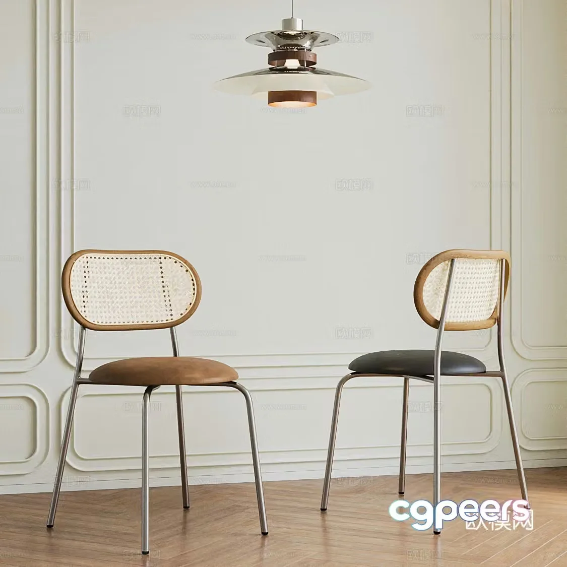 Nordic cream style dining chair rattan dining chair leather dining chair 3d model