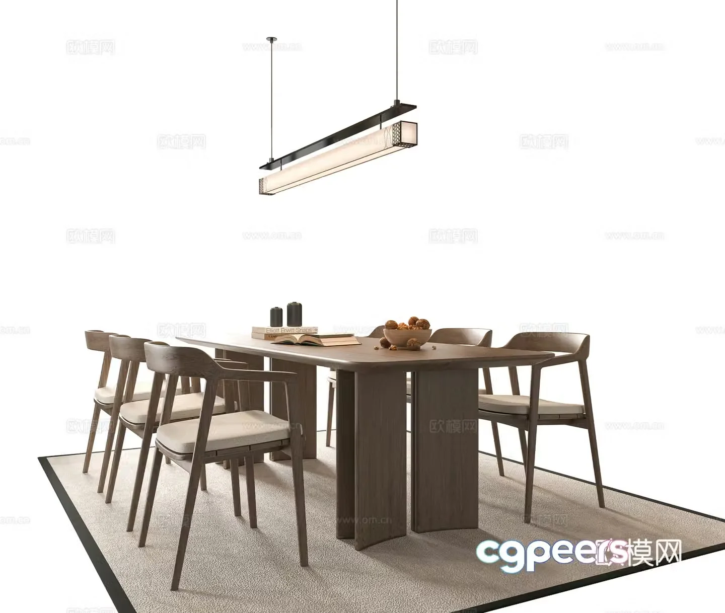 Medium style dining table and chair 3D model