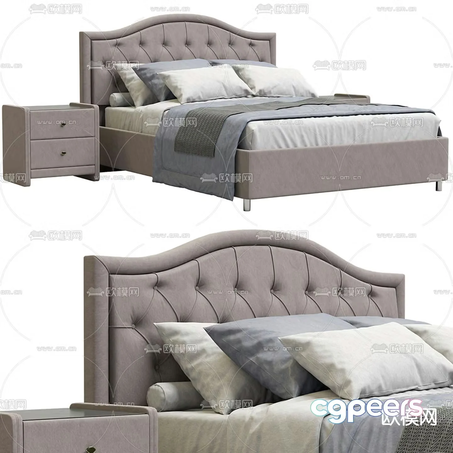 Simple European double bed 3d model