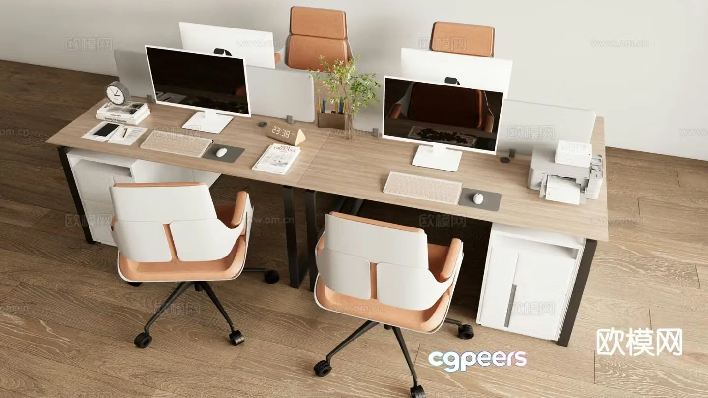Modern employee workstation card desk 3D model