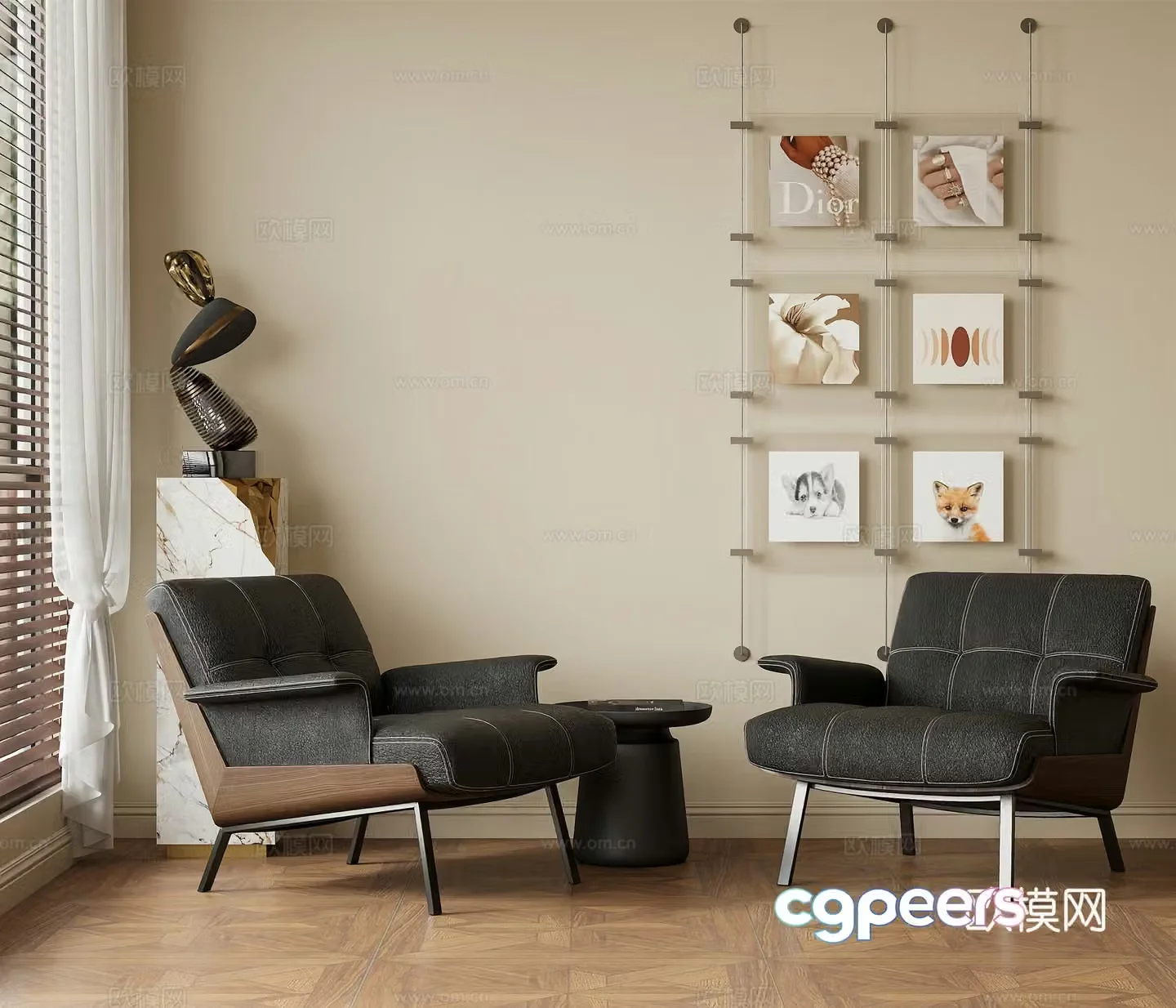 Modern Italian casual chair leather chair stainless steel chair wooden chair 3d model