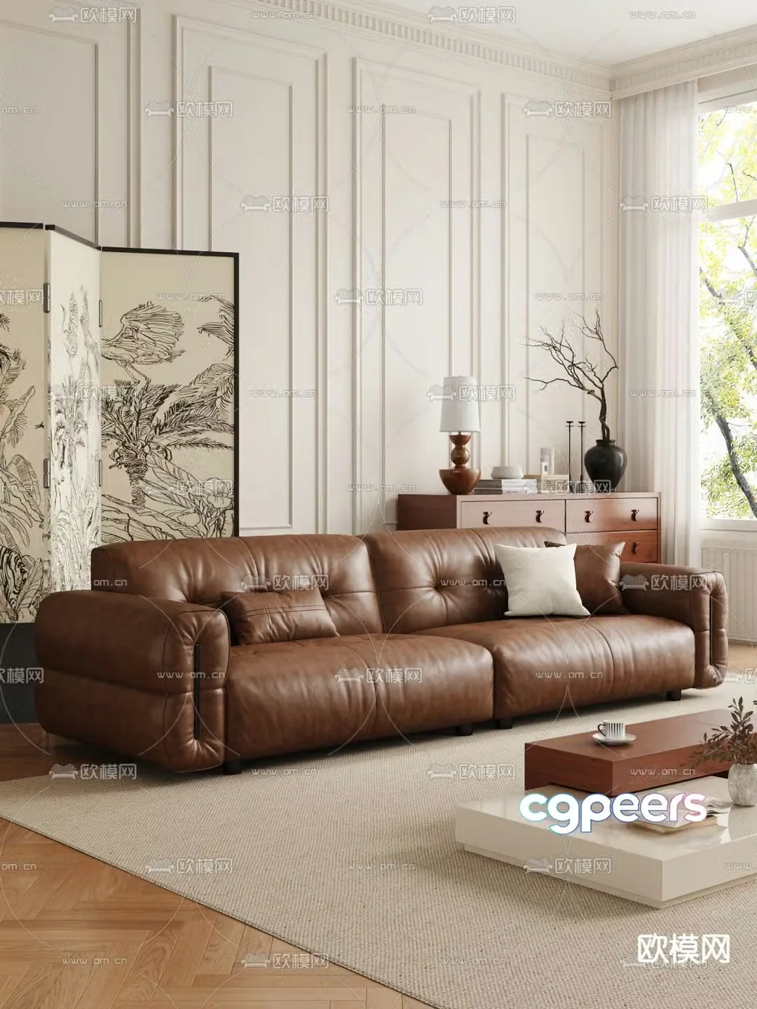 Medieval style leisure sofa multi-person sofa 3D model