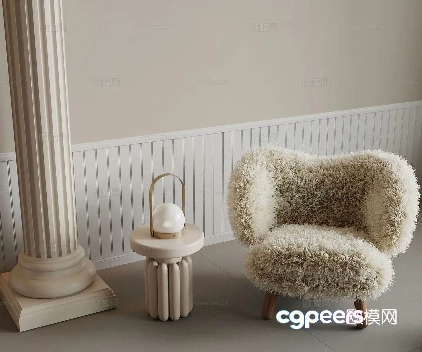 Modern cream style lounge chair with side 3d model
