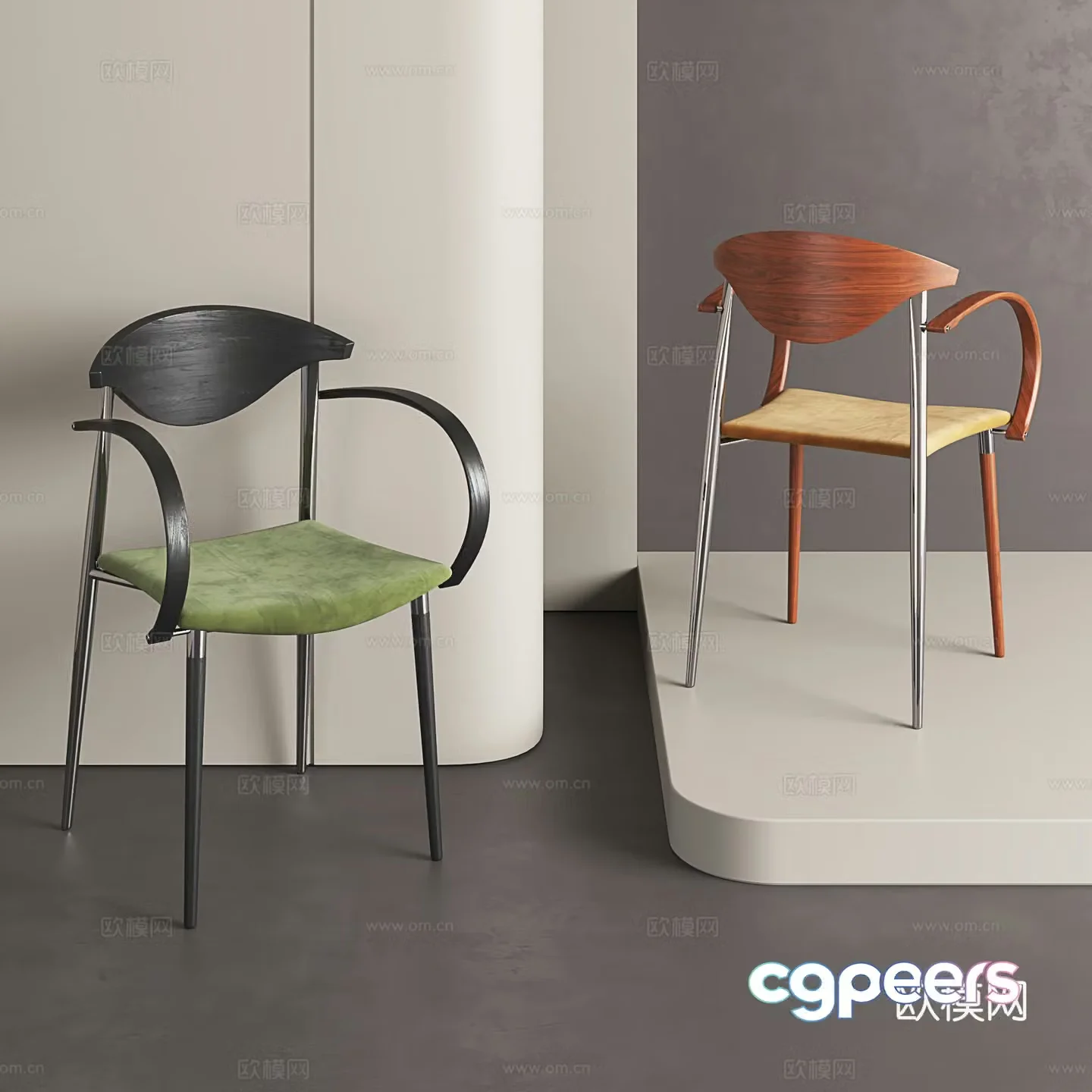 Retro desk and chair medieval dining chair armrest chair modern single chair stainless steel solid wood chair 3d model
