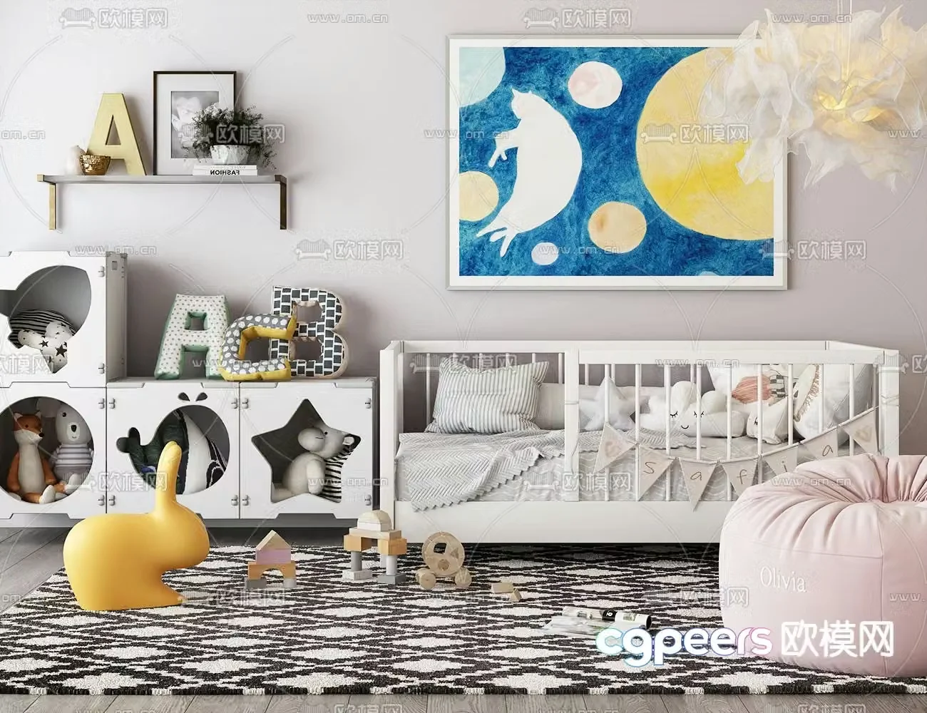 Modern children’s bed crib 3d model