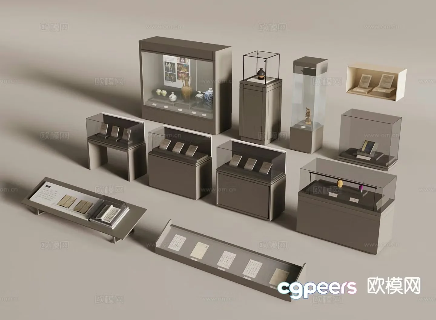 Modern museum display cabinet cultural relics booth 3d model