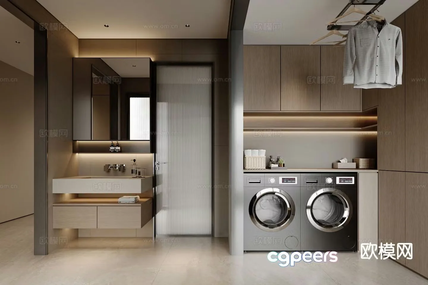 Modern bathroom laundry room 3d model