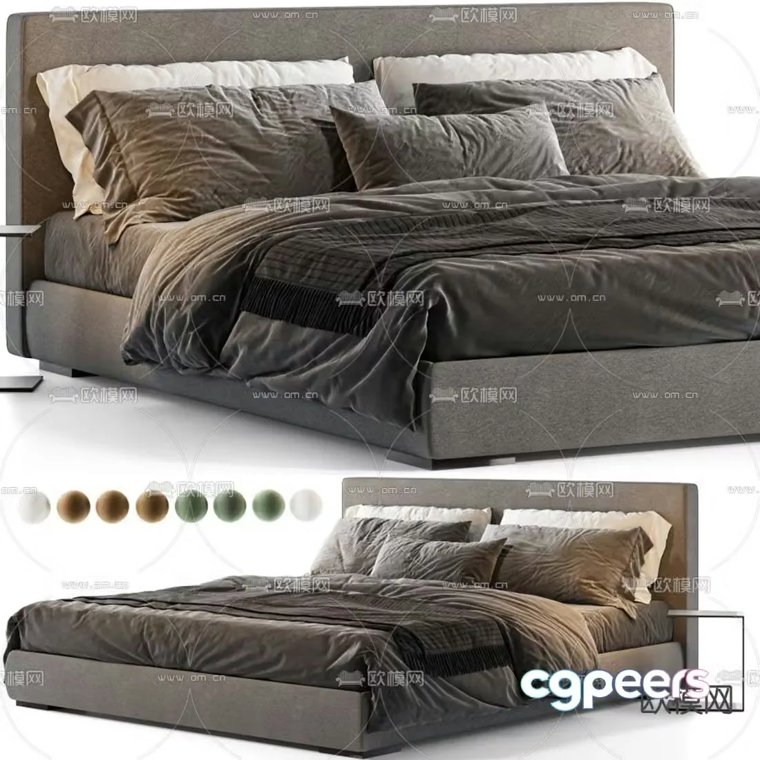 Meridiani modern fabric double bed 3d model