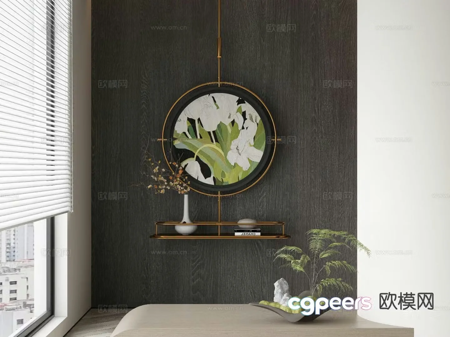 New Chinese style decorative painting round hanging painting 3D model