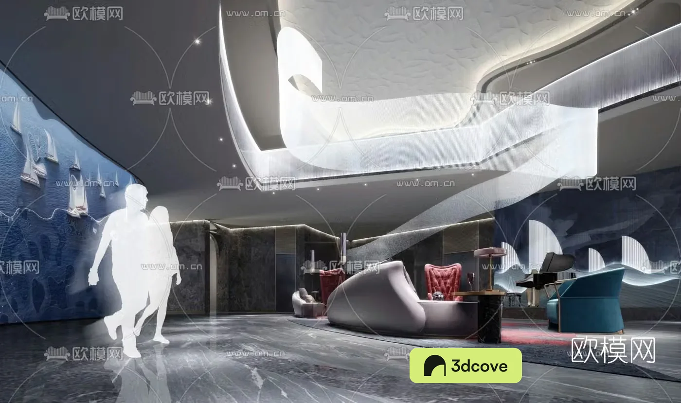 Modern hotel atrium lobby