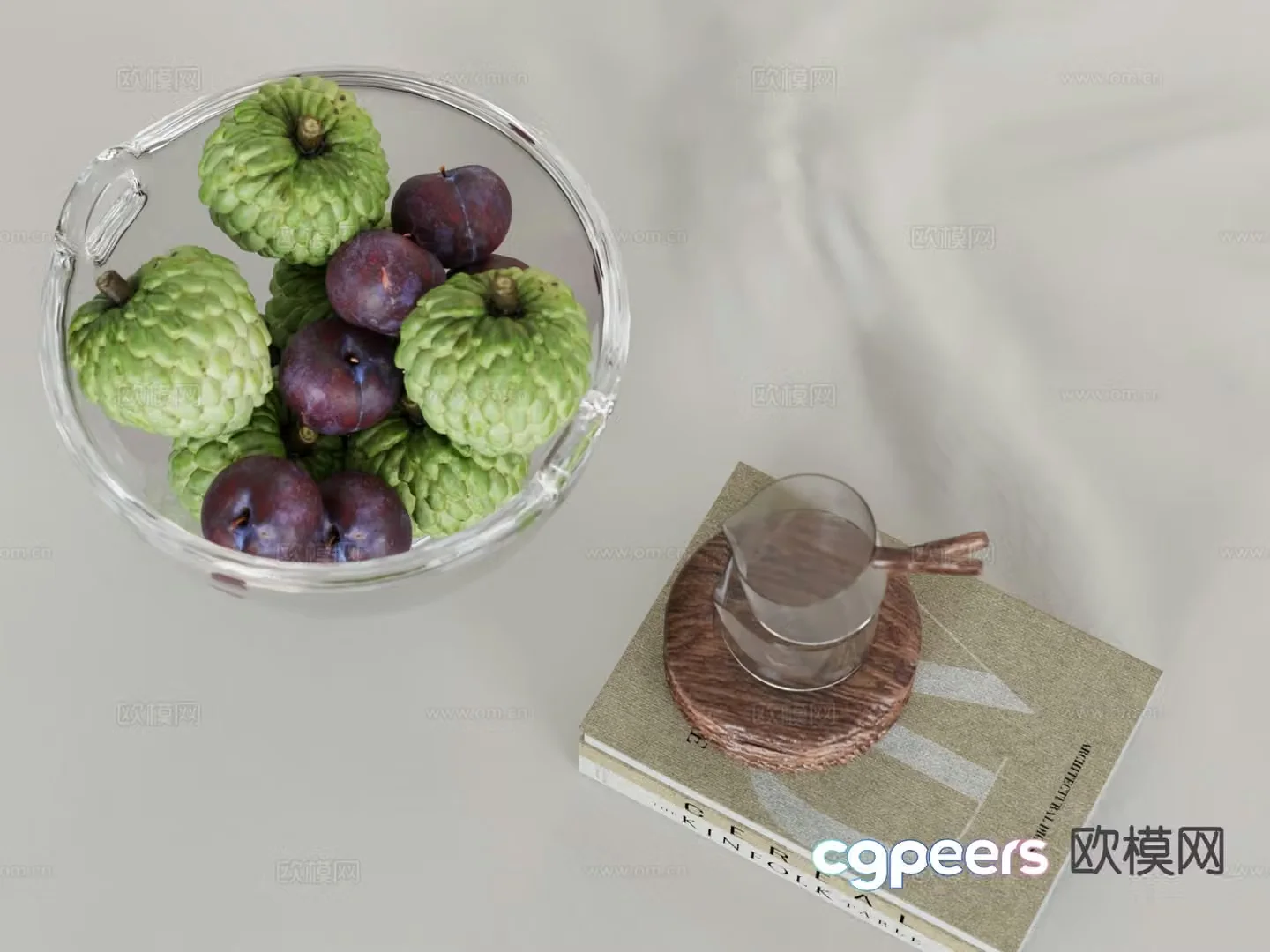Modern fruit ornaments fruit plate sugar apple plum cup book 3D model