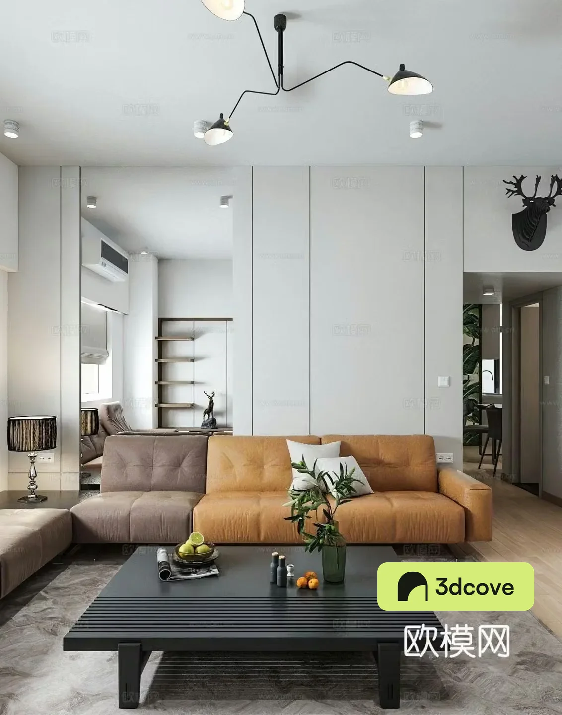 Modern living room Simple living room Italian living room Black and white and gray living room Sofa coffee table combination