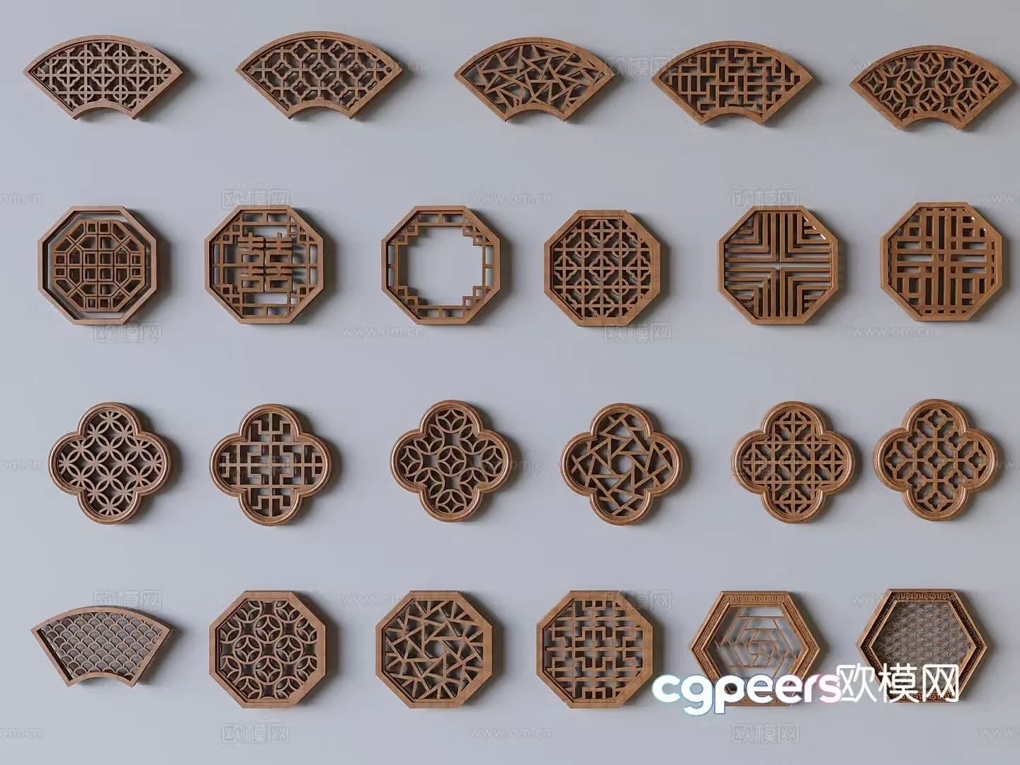 Chinese style openwork window hollow window lattice window fan-shaped flower window 3D model