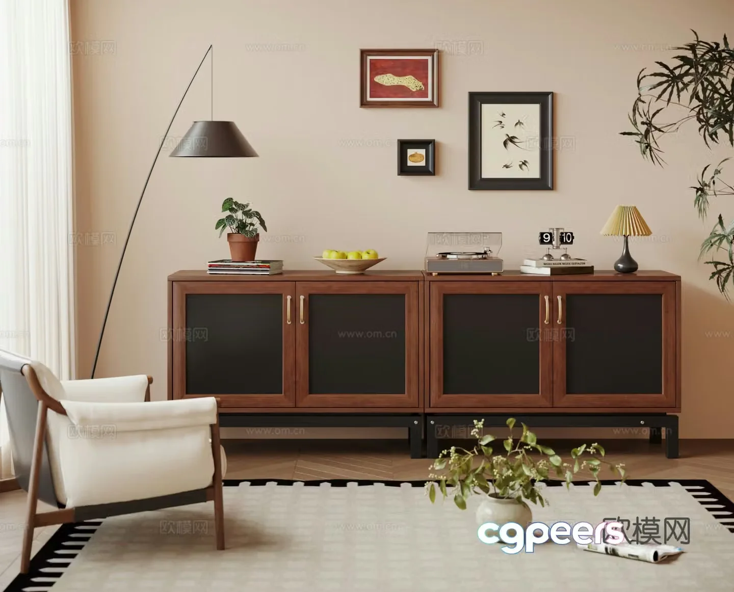 Middle-aged style porch cabinet side cabinet 3D model