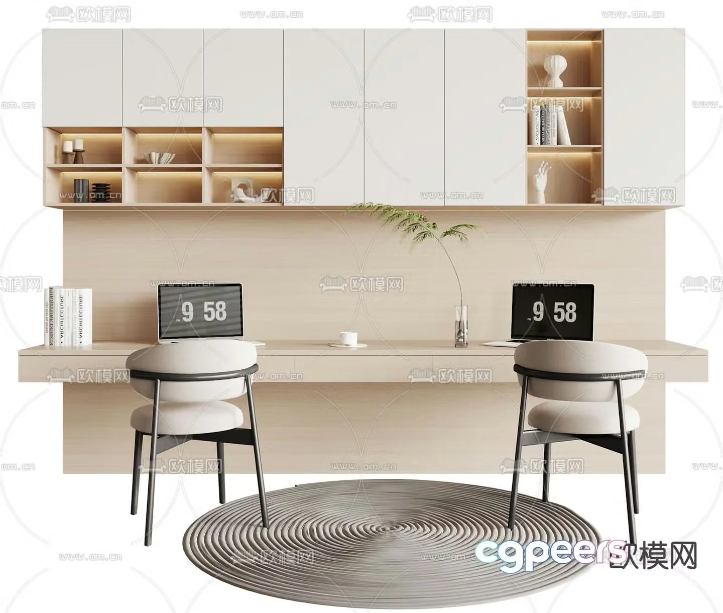 Double desk writing desk computer desk 3d model