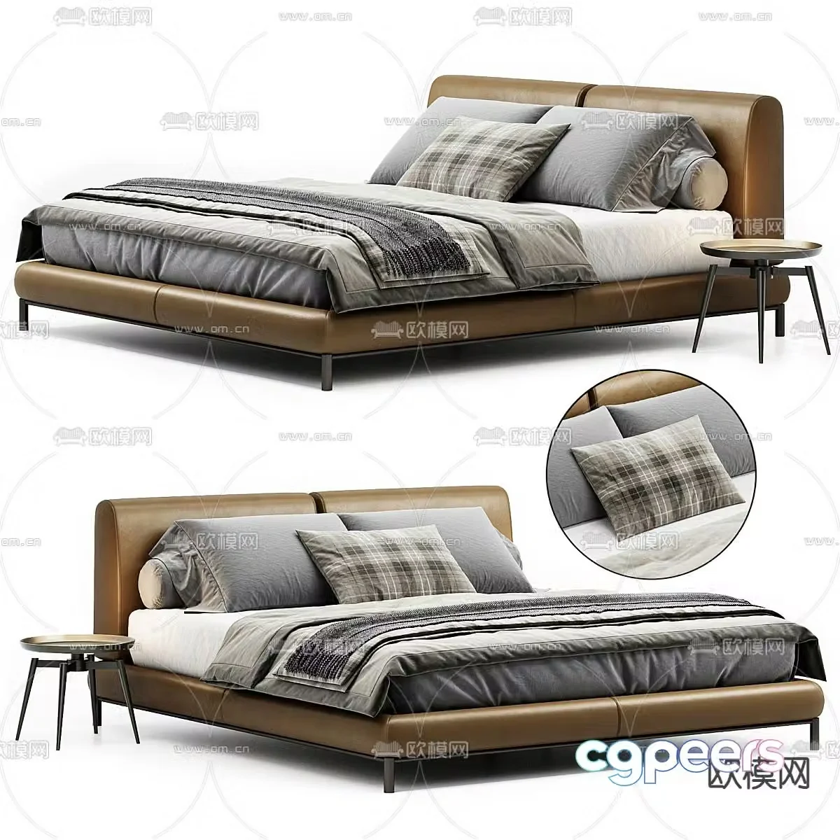 Leather double bed 3d model