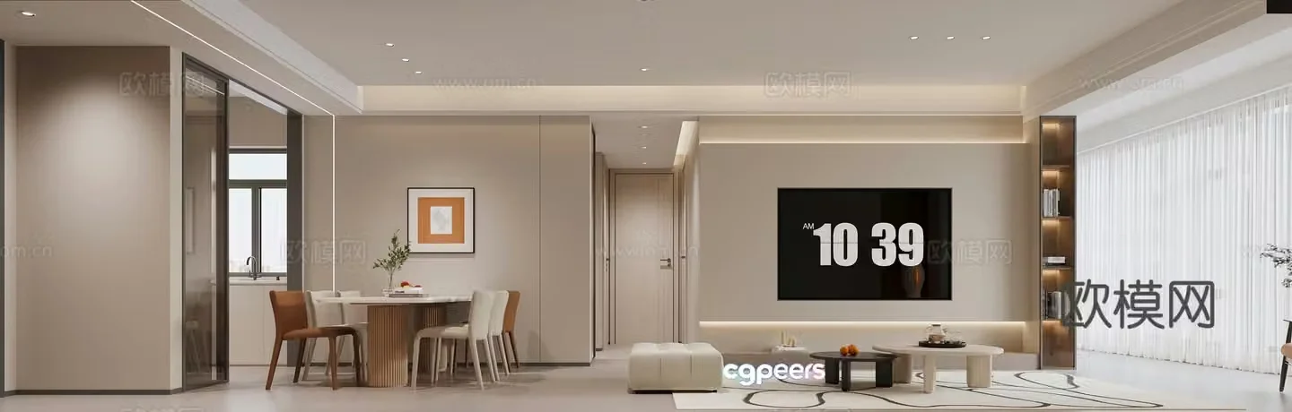 Modern living and dining room 3d model