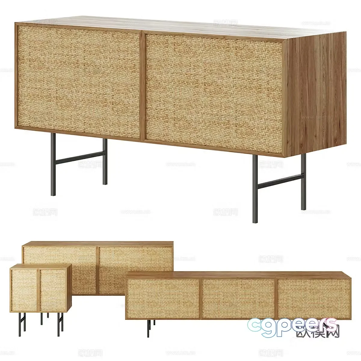 New Chinese style log-winding TV cabinet side cabinet 3D model