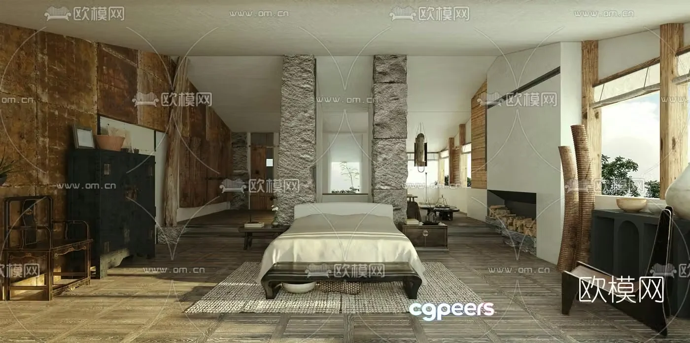 Natural style B&B guest room 3D model
