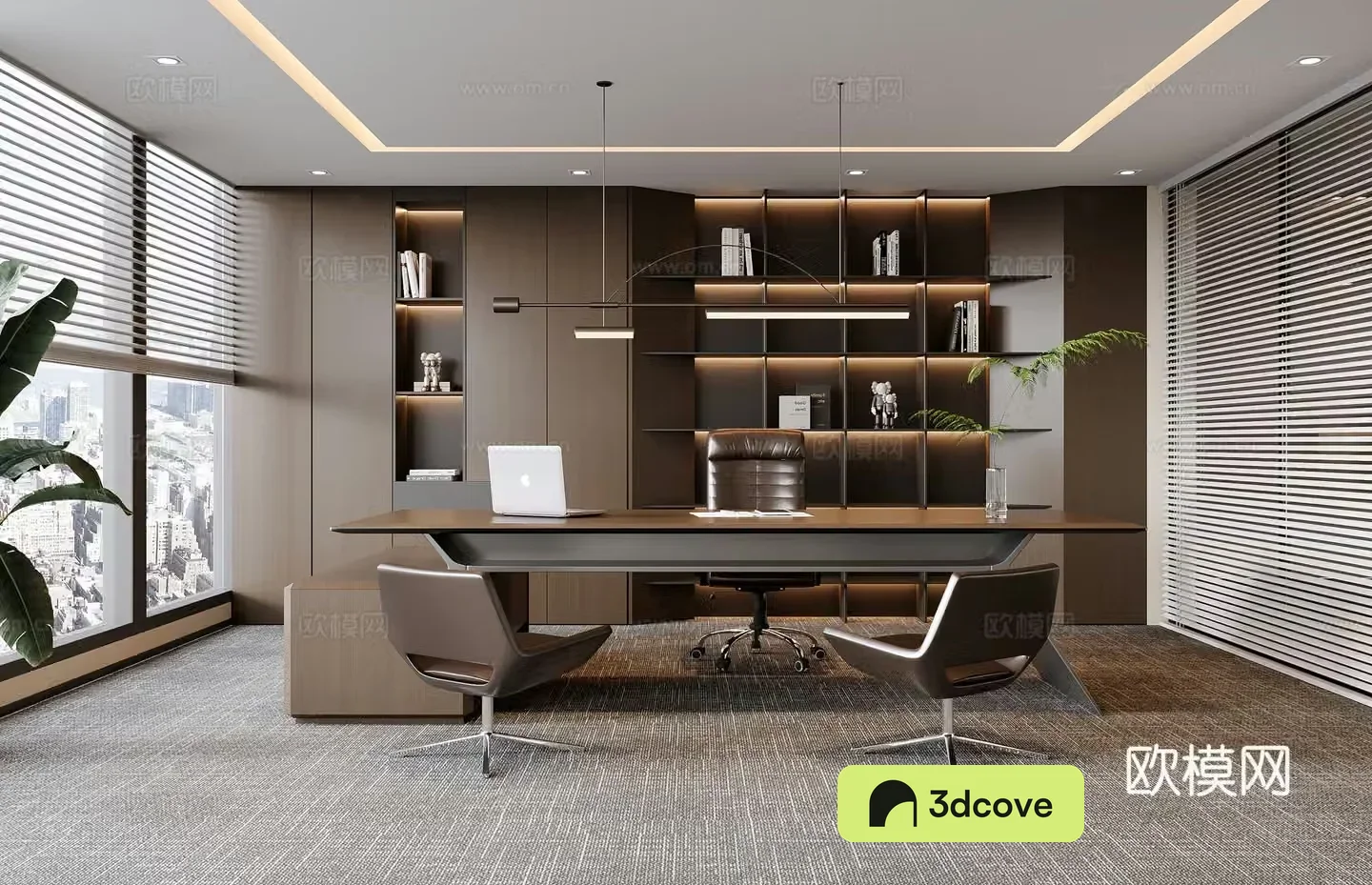 Modern Italian manager office Italian office desk chair boss chair chandeliers Italian bookcase